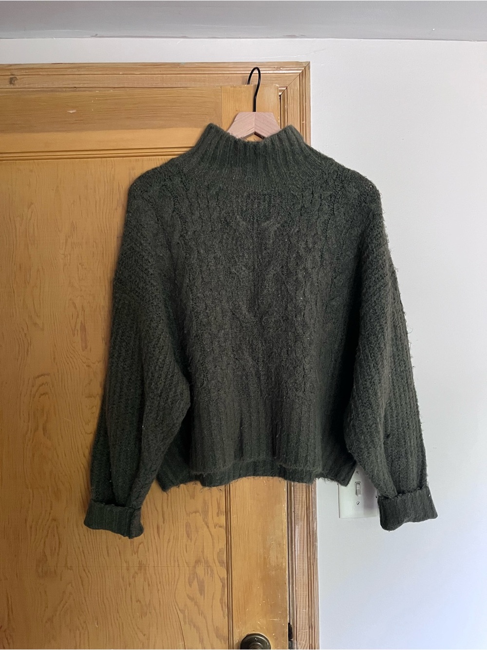 Express Olive Cable-Knit Mock Neck Sweater